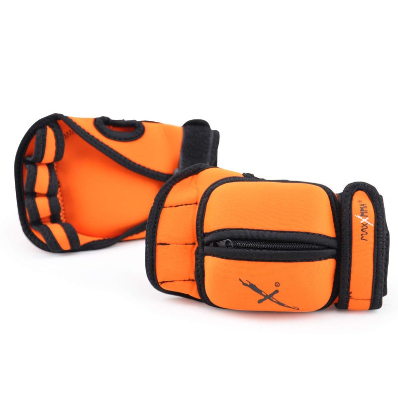 MaxxMMA Adjustable Weighted Gloves, 2 lb. Set - Removable Weight (2 x 0.5 lb. Each Glove) for Sculpting MMA Kickboxing Cardio Aerobics Hand Speed Coordination Shoulder Strength (Orange) - Image 1